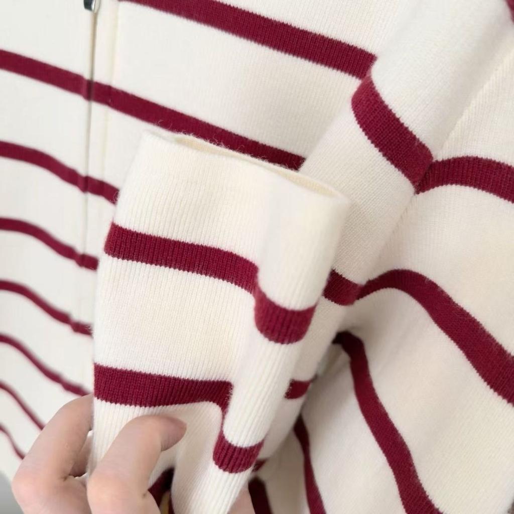 Fashion Zipper Cardigan Striped Sweaters Women Autumn Winter Casual Printed Knit Jackets Long Sleeve Simple Sweaters Slim Fit Clothing