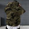 Men Plus Size Beige Printed Hoodie Long Sleeve Drawstring Pullover With Kangaroo Pocket