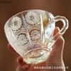 BRRelief Glass Coffee Cup Set Restaurant Afternoon Tea Lovers Coffee Latte Cup Transparent Mug Nordic Household Drinking SetEY