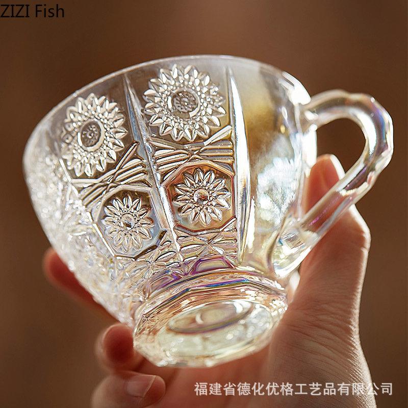 BRRelief Glass Coffee Cup Set Restaurant Afternoon Tea Lovers Coffee Latte Cup Transparent Mug Nordic Household Drinking SetEY