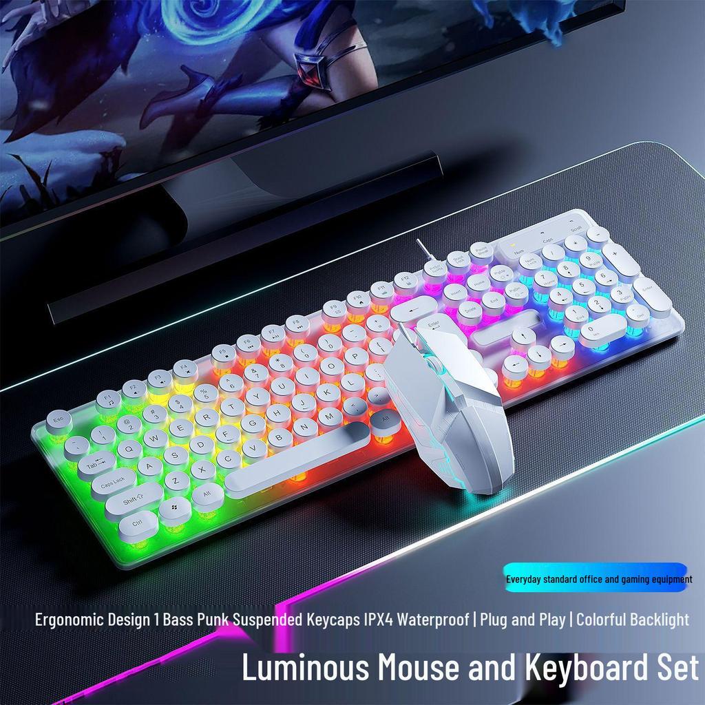 Wired Silent Mechanical Feel Keyboard & Mouse Set for Computers & Gaming - Three-Piece Kit