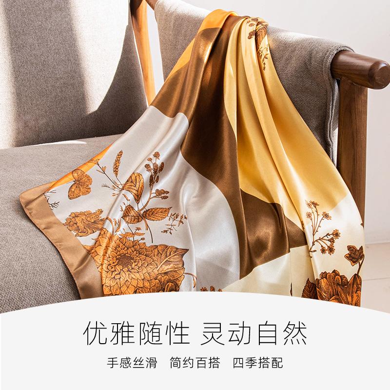Spring and Summer New Polyester Silk Scarf Square Scarf High-end Simulation Silk Fashion Printed Scarf Women's Bag Small Shawl