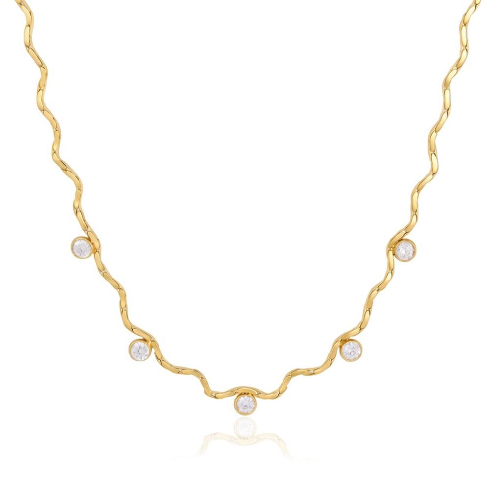 18K Gold Plated Wave Chain Necklace Stainless Steel Zircon Necklace Gold Plated Necklace  For Women Color-1