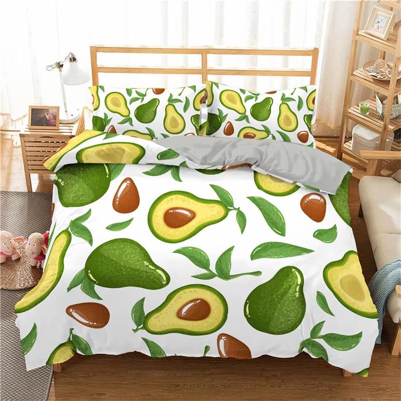 Green Avocado Duvet Cover Twin Queen For Boys Girls Teen Kawaii Tropical Fruit Bedding Set Botanical Cartoon Comforter Cover