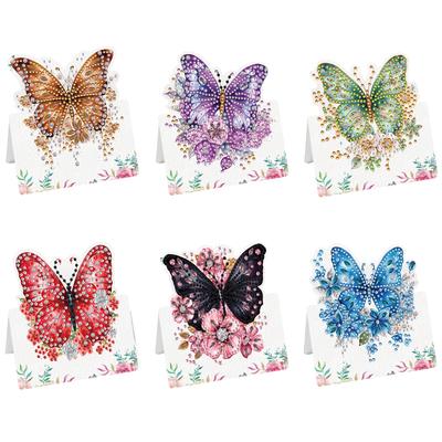 6pcs Flower Butterfly DIY Diamond Art Greeting Cards with Envelopes Diamond Art Handmade Cards for Birthday Thank You Friendship