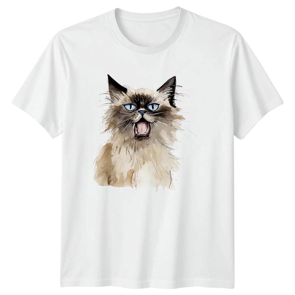 Meowing Siamese Cat Watercolor TShirt Funny Cat Gift For Him And Her
