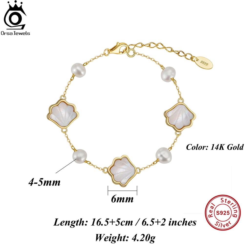 ORSA JEWELS Dainty Conch Shell Bracelet 925 Sterling Silver Ocean-Inspired Beach Jewelry Gift for Women Shell Link Chain GPB41