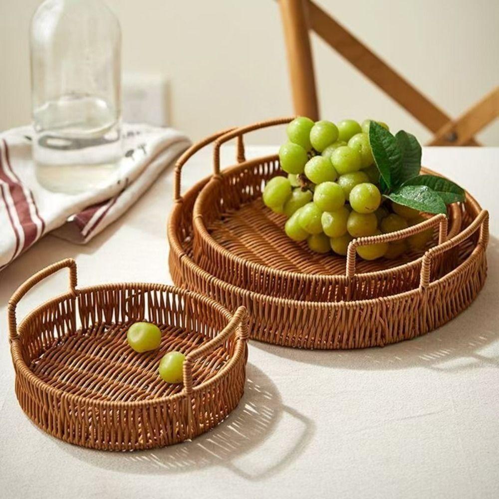 Plastic Imitation Rattan Storage Basket Handmade Dry Fruit Storage Tray  Living Room