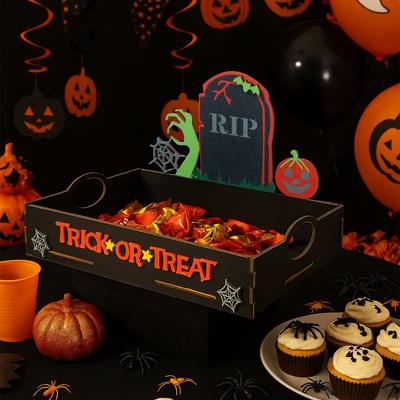 Halloween Wooden Candy Tray Halloween Party Decorations 2025 Cookie Snack Tray RIP Pumpkin Ghost Trick or Treat Gifts Kids Favor