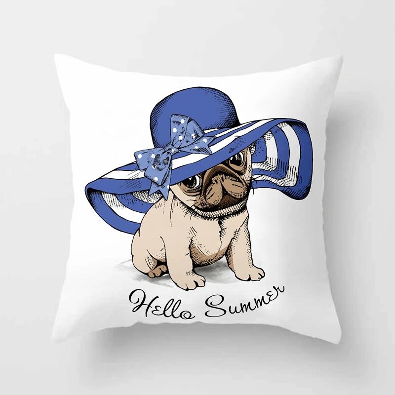 Cute Pug Bulldog Sofa Decorative Cushion Covers Pillowcase For Living Room Personalized Polyester Pillow Case 45*45 Home Decor