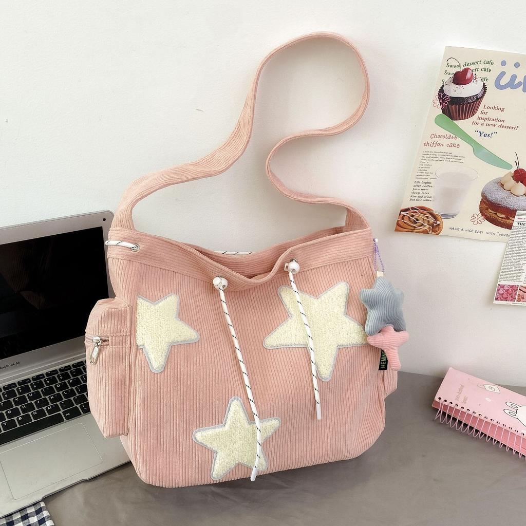 Handbag Star Female Student Large Capacity Commuting Tote Corduroy Shoulder Crossbody Bag