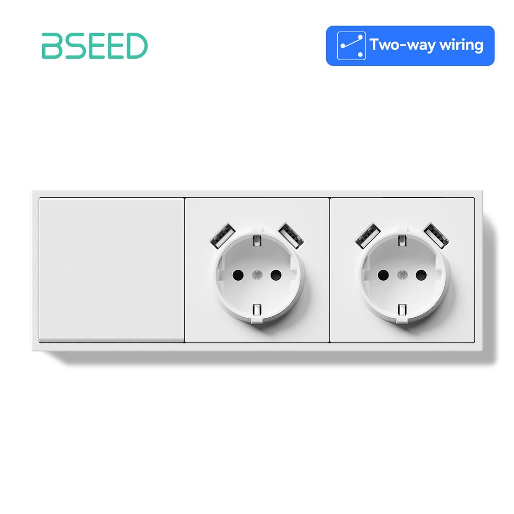 BSEEDInterruptores de Luz Mecânicos de 1 Tecla Botões Grandes 2/3 Vias Para Escadas Mais Tomadas de Energia UE Tomadas de Carregamento USBC Estrutura de Plástico
