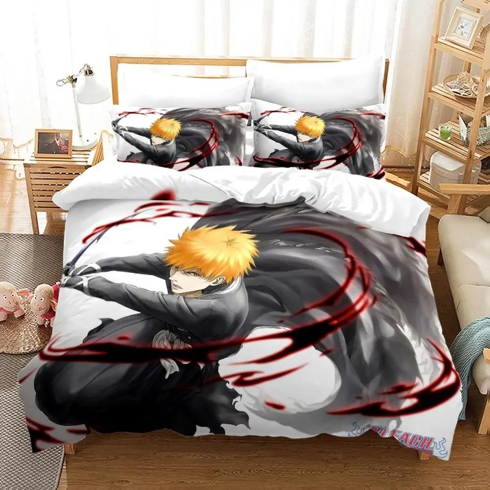 Anime Bleach Kurosaki Ichigo Bed Cover Pillowcase Bed Cover Package Double Size Single Size Full Queen Size King Size Adult Kids Bedclothes Quilt