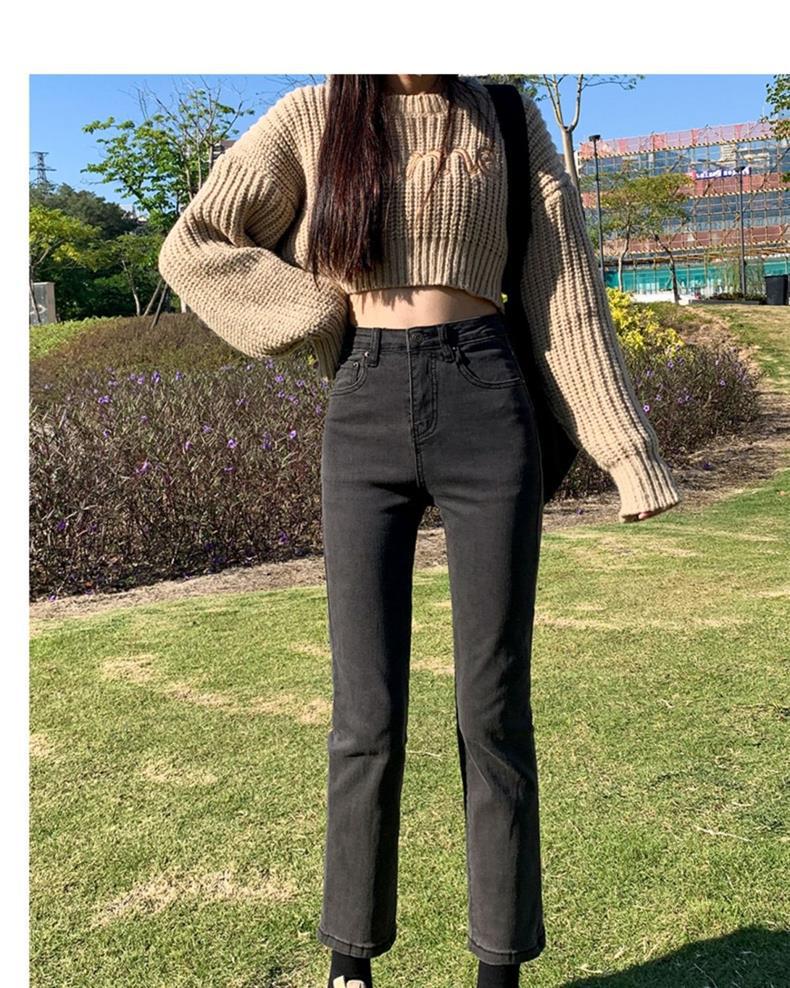 Trendy Women's High Waist Velvet Slimming Straight-Leg Jeans for Winter