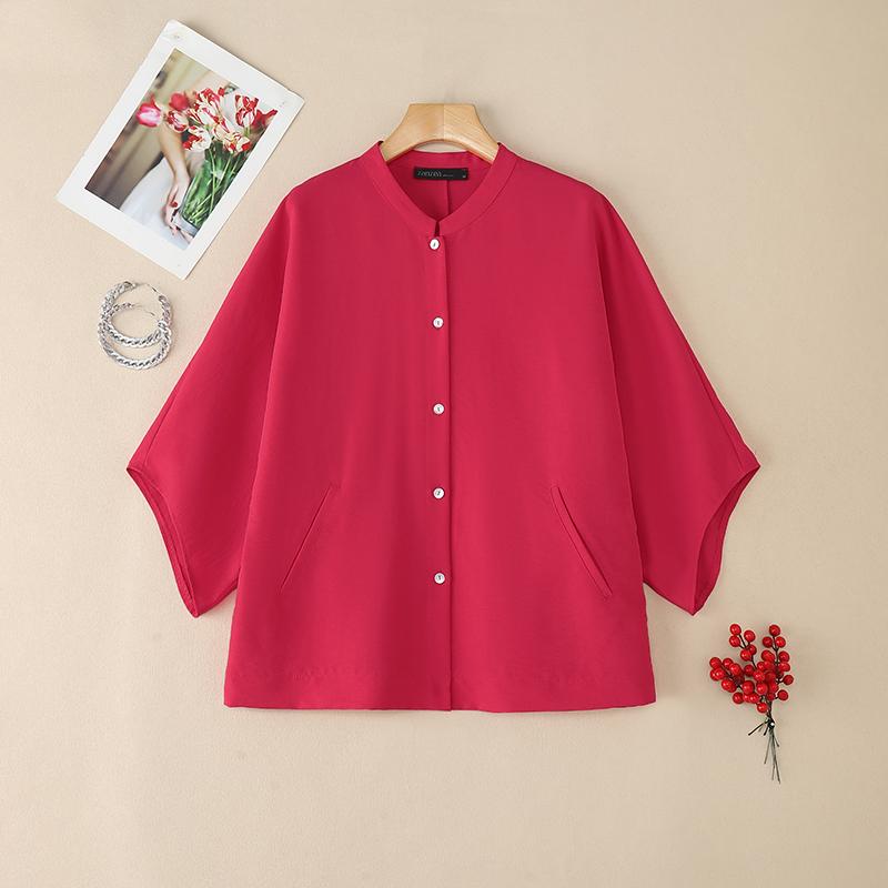 ZANZEA Women Casual Round Neck Loose 3/4 Sleeve Solid Blouse