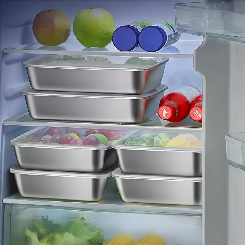 Set mit 5 Edelstahl-Lebensmittelbehältern mit transparenten Deckeln - Große quadratische Behälter, geeignet für Fleisch, Obst und Gemüse