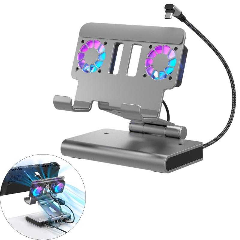 

Cooling Stand Dock For Handheld Game 6 Port Hub Double Fan Cooling Multiple Port Fast Charging Supported серый