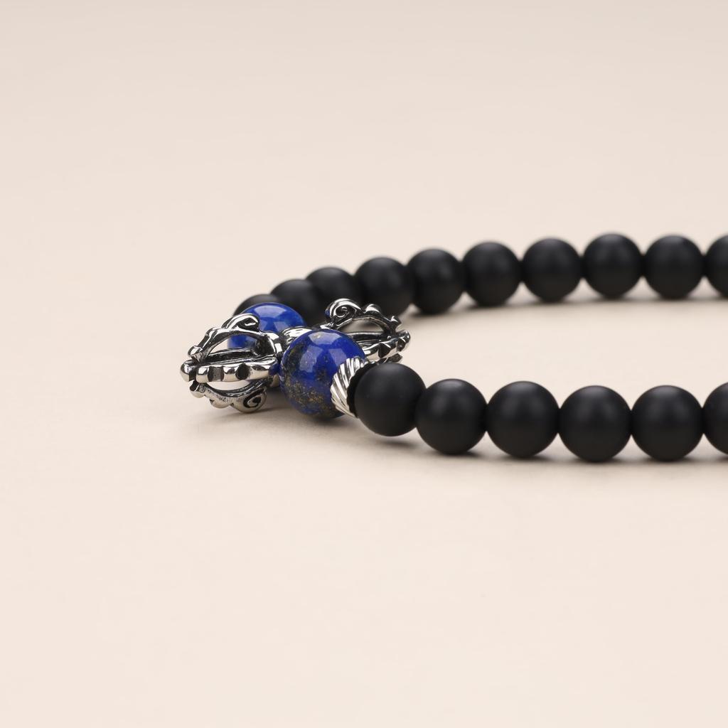 Vajra Pestle 108 Beads Lapis Lazuli Matte Onyx Power Stone Necklace Bracelet Prayer Beads for Men Women [Coai]