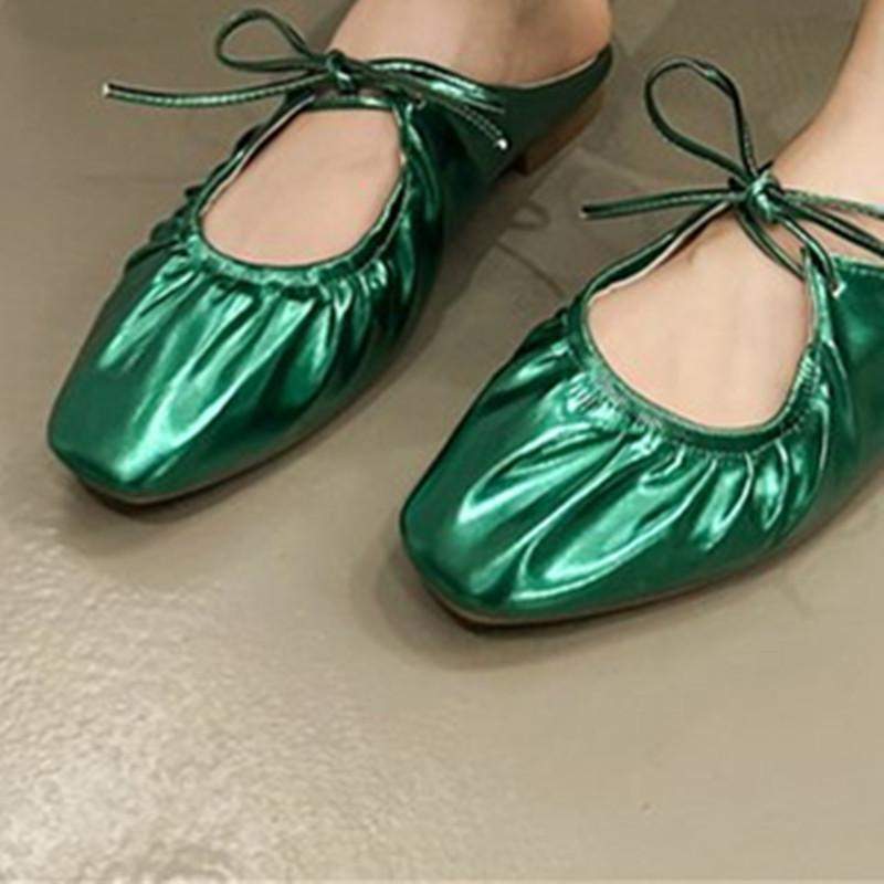 shoes women's new women's shoes spring and autumn square head shallow mouth flat bottom Doudou shoes women's lace-up Mary Jane shoes