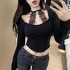 2KWEIRD Square Collar Long Sleeve Bottoming Women Tees Sweet Y2k Aesthetic Bow Sexy Lace Crop Top Japanese Chic Fashion Slim T-Shirts