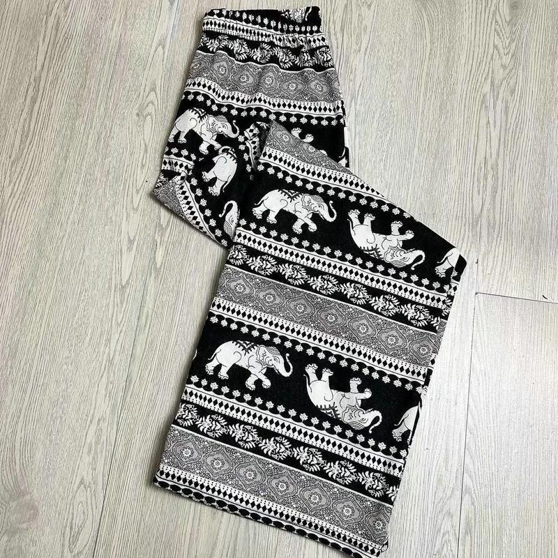 Dlouhé sloní kalhoty Nastavitelný elastický vysoký pas Popruh Volná nohavice Dámský potisk Thajsko Ležérní Streetwear Plážový Bohémský Retro Vintage