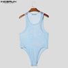 INCERUN Men Sleeveless Letter Print Mesh Bodysuits See Through Fitted Briefs Jumpsuits