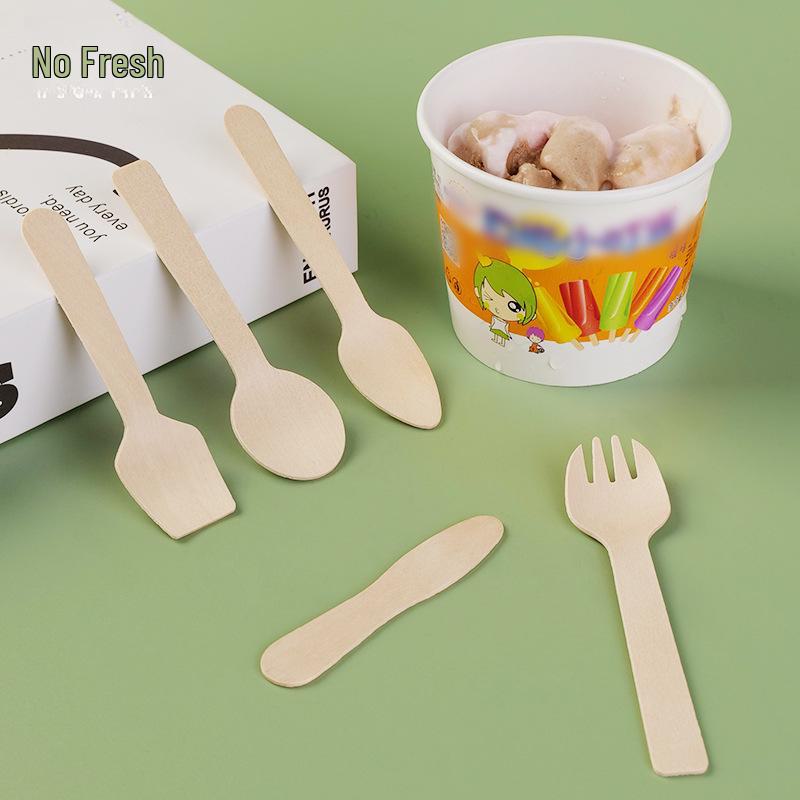 Biodegradable Disposable Wooden Ice Cream Spoons - Individually Packaged for Ice Cream or Popsicles.