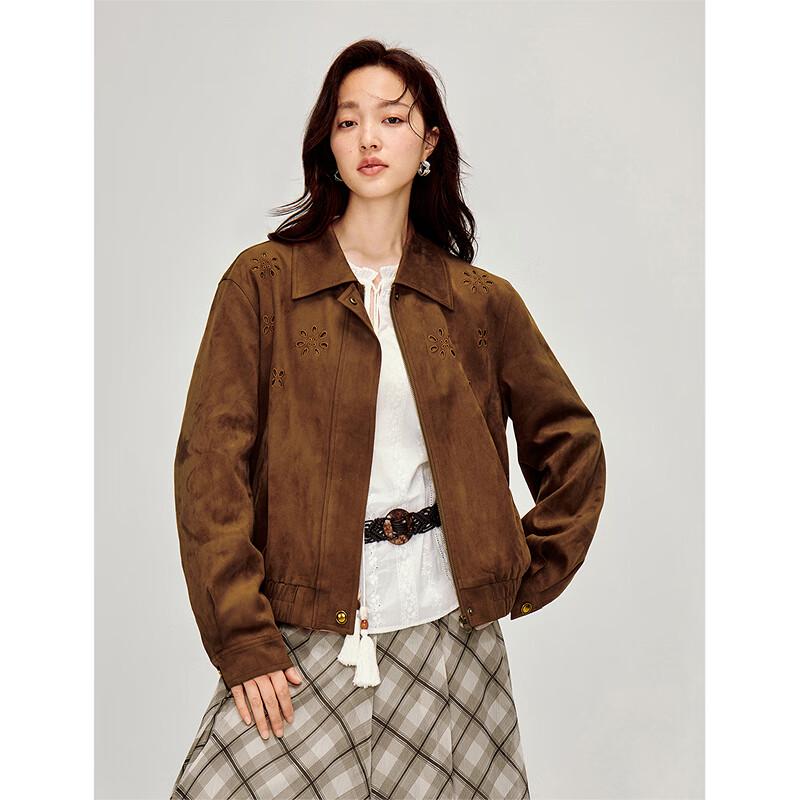 INMAN Creully Hollow Embroidered Suede Zipper Jacket