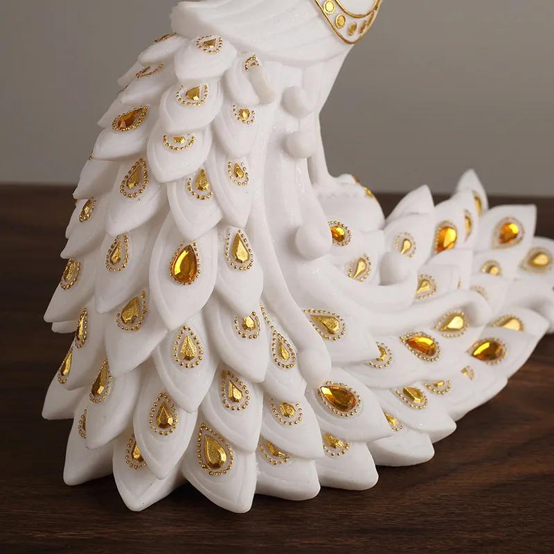 Ceramic Ornament Artificial Animal Sculpture Peacock Golden Bird Phoenix Decorative Figurines Home Decoration Accessories
