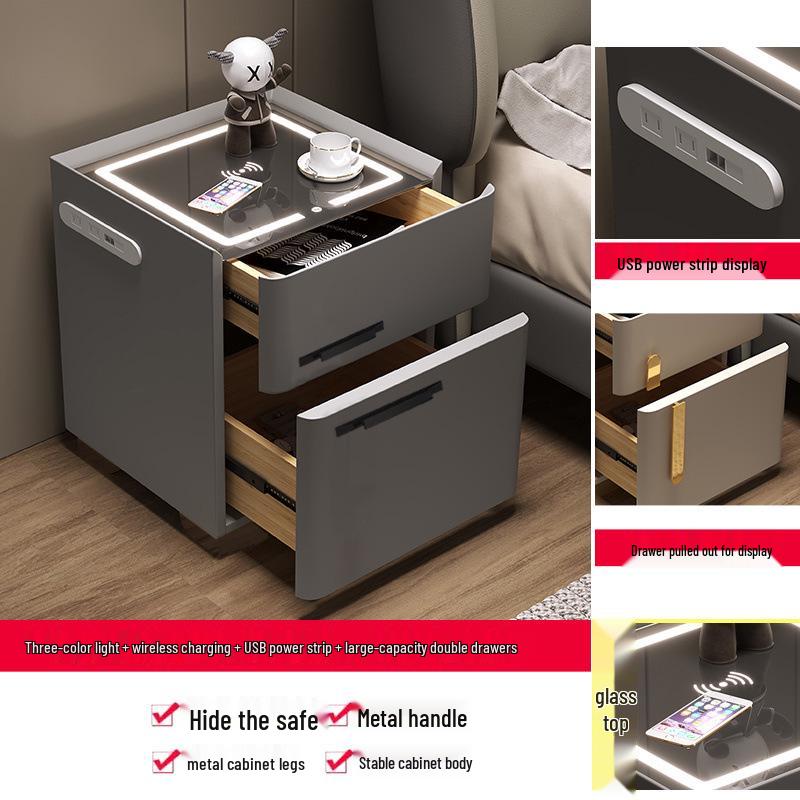 Smart Multifunctional Bedside Safe: Minimalist Square Design for Bedroom and Living Room