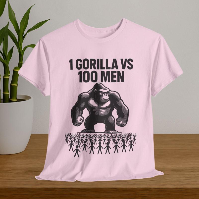 100 Men Vs 1 Gorilla Meme Tshirt Fun Gorilla Battle Tshirt Summer Cotton Fashion Loose Mens and Womens Pattern Tshirt