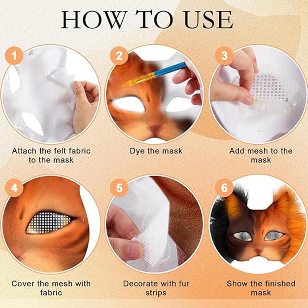 DIY Blank Masker Sett Halvt Ansikt Håndtegnet Dyr Katt Rev Maske DIY Håndlaget Graffiti Halvmaske Fest Halloween Julegave