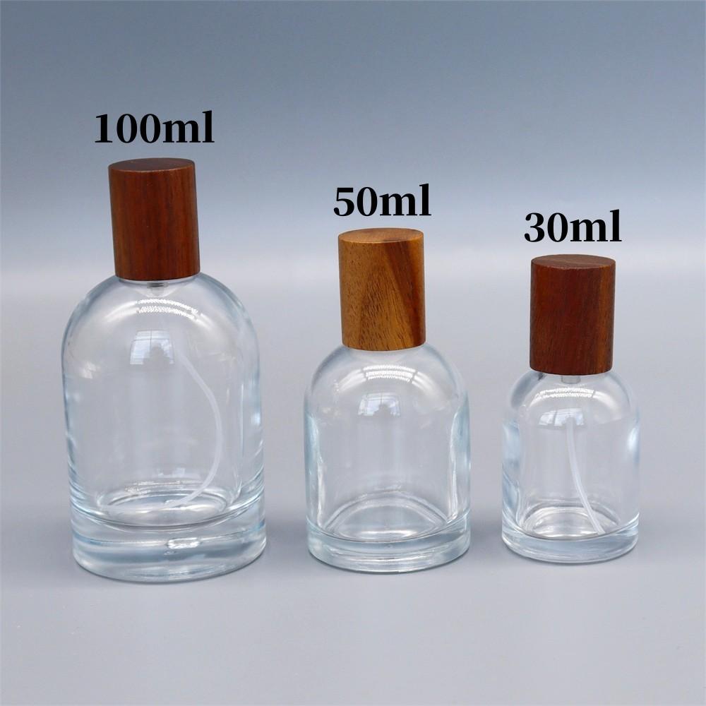 30ML-100ML Glass Perfume Bottle Spray Bottle Wood Cap Fine Mist Sub-bottle Dispenser Atomizer Essential Oil Cosmetic Container