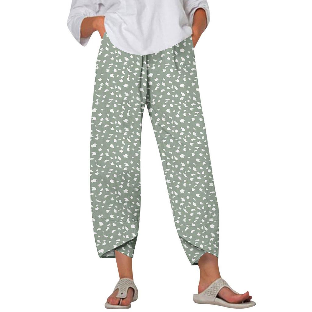 Pants For Women Summer Casual Wide Leg Elastic Waist Print Pants With Pockets