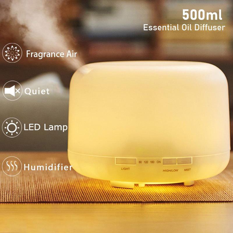 Luxury Custom 500ml Large Capacity Aroma Essential Oil Diffuser Electric Air Humidifier CE Rohs Certification 1-Year