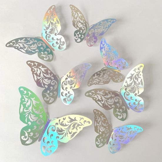 Yousheng 12Pcs/Set 3D Hollow Butterfly Wall Sticker, Removable Holographic Butterfly Decoration, Iridescent Butterflies Decal for Wedding Anniversary