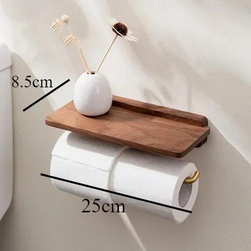 Punch-free Solid Wood Tissue Holder Restroom Wall Paper Towel Holder Toilet Paper Storage Stand Shelf Bathroom Accessories