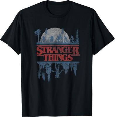 Camiseta Unisex Stranger Things Sombra Azul Degradada Logo del Revés Camiseta Unisex