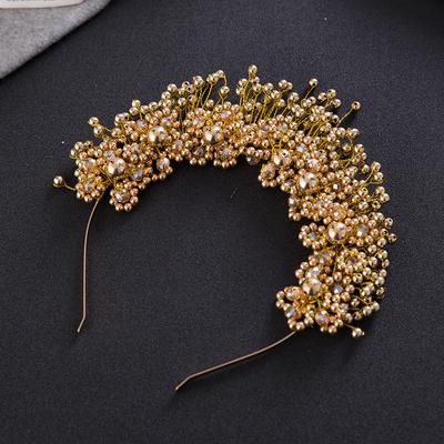 Goldfarben Perlenblume Stirnband Haarreif Diadem für Damen Schönheitswettbewerb Braut Hochzeit Haarschmuck Schmuck Krone Diadem Stirnband