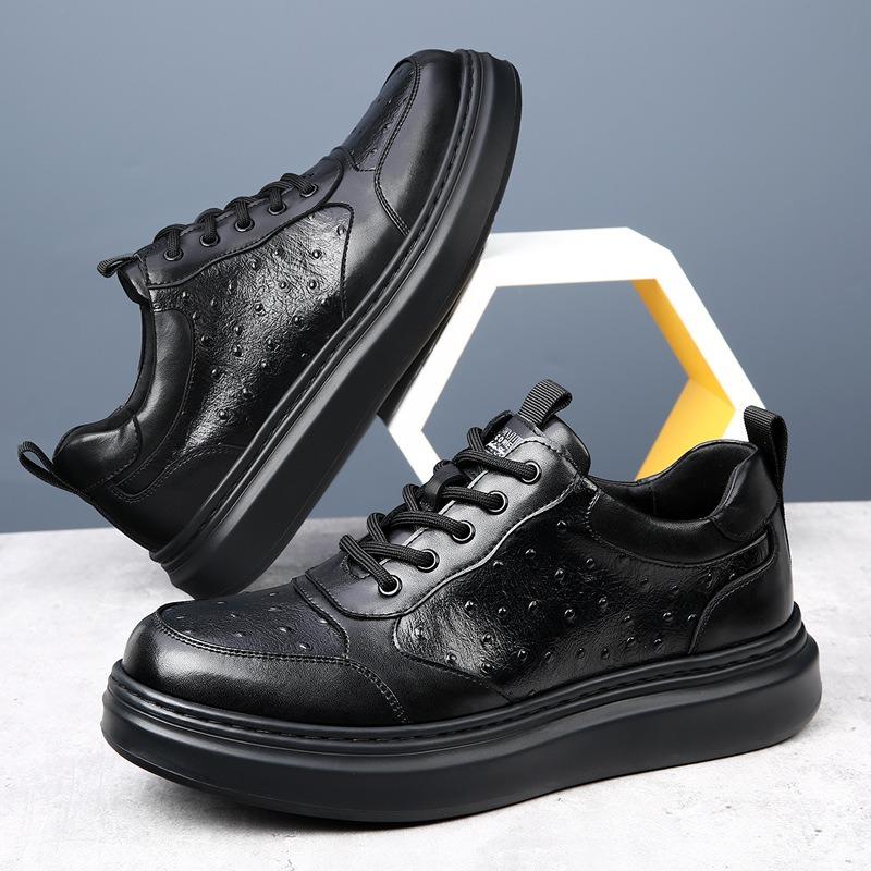Autumn new light luxury men's shoes breathable leather platform trend versatile casual leather shoes men's sports board shoes