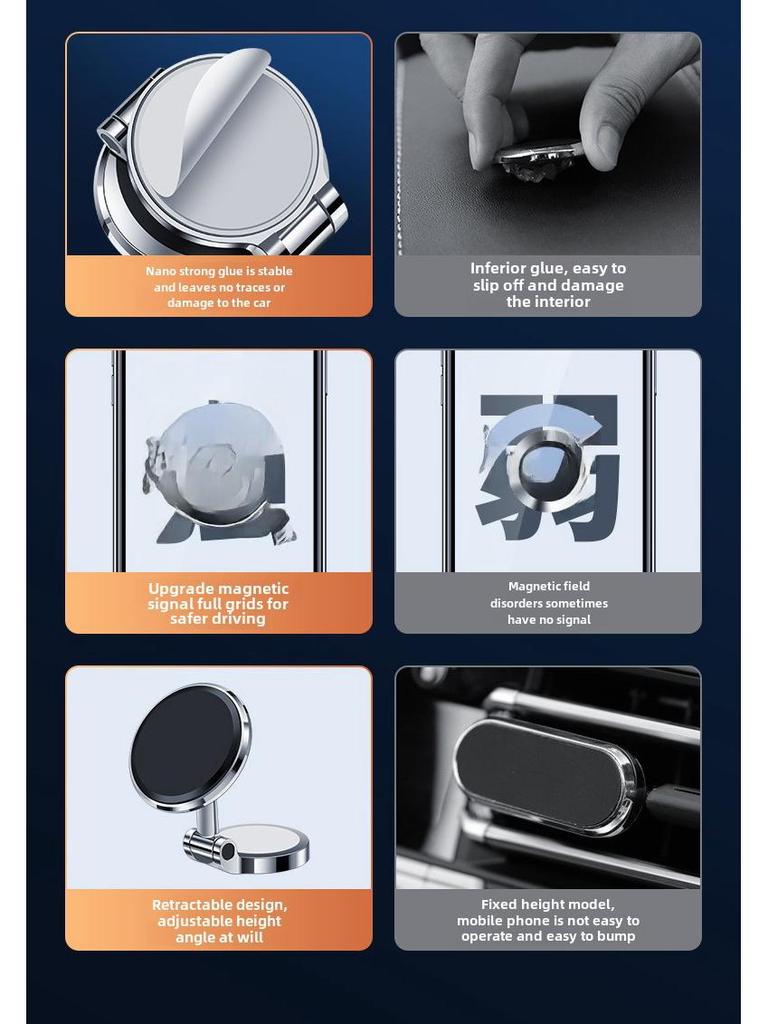 Suporte magnético dobrável para celular de carro de alta qualidade 2023 com rotação de 360° e ímã forte