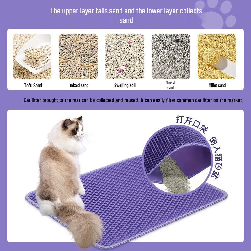 Extra-Large Double-Layer Anti-Splash Cat Litter Mat with Velcro