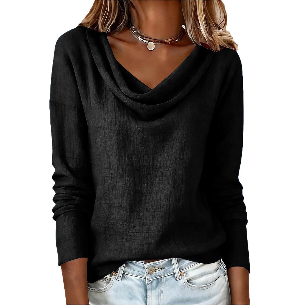 Women's Spring  Color Scoop Neck Long Sleeve T-Shirt