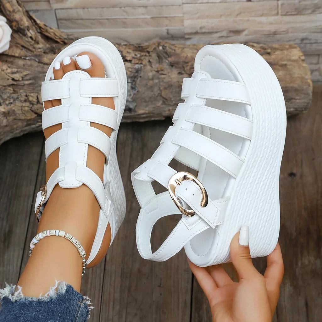 Summer Ankle Buckle Women Wedge Sandals Patchwork Platform Sandals Breathable Comfort Non-slip Soft Sole Gladiator Shoes Women