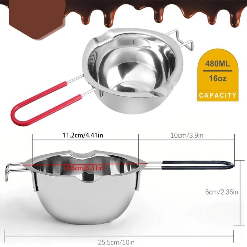 304 Stainless Steel Melting Pots 480ml Double Spout Nonslip Handle For Chocolate Caramels Butter Kitchen Tool