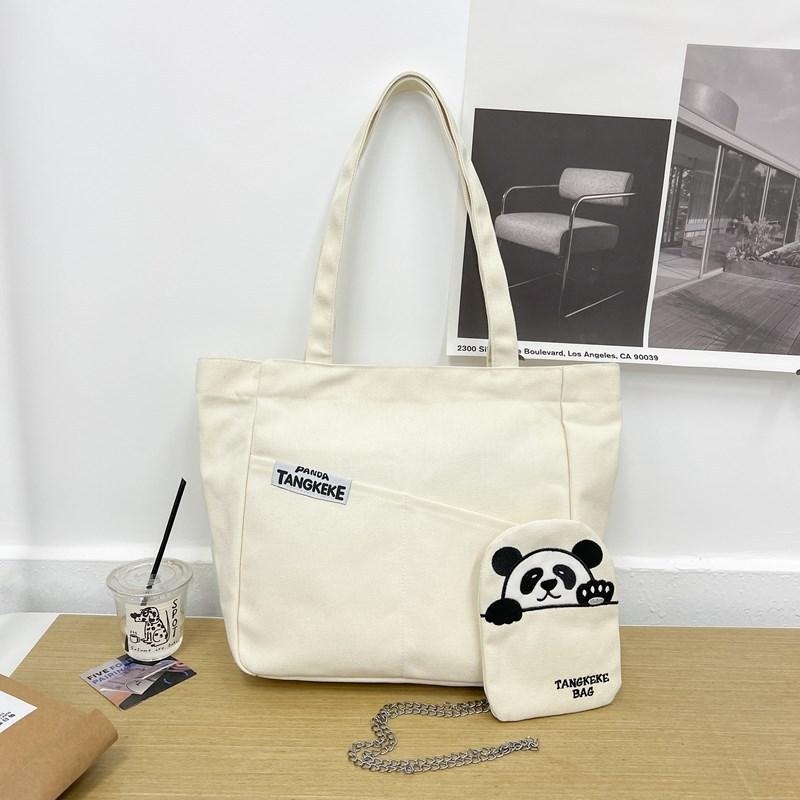Canvas Bag Women's 2025 New Autumn Casual Cute Shoulder Bag Large Capacity Tote Bag Chain Messenger Bag