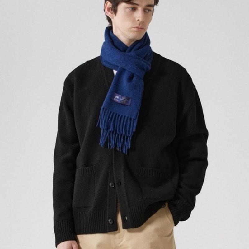 ABRAHAM MOON Merino Wool Muffler 25cm - Mid Blue