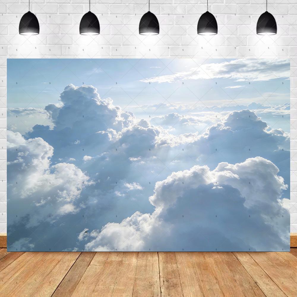 Blue Sky White Cloud Photography Props Decortions Background Realistic Sunlight Photo Studio Backdrop Supplies Banner Kids Gifts