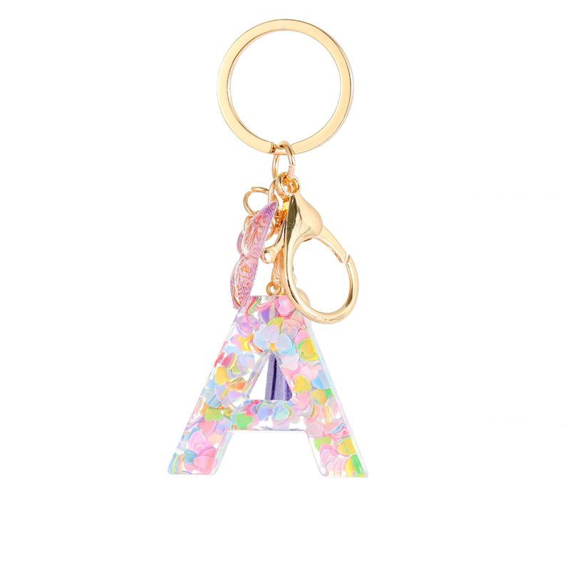 

Светло-фиолетовый брелок-подвеска из смолы с бахромой из пайеток, аксессуар с 26 буквами, классический ретро, прочный шарм для сумки, практичный подарок для друзей и семьи A