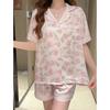 Cute Wind Rose Pattern Short-Sleeved Shorts Pajamas Women'S Summer Fashion Simple Loungewear Two-Piece Set